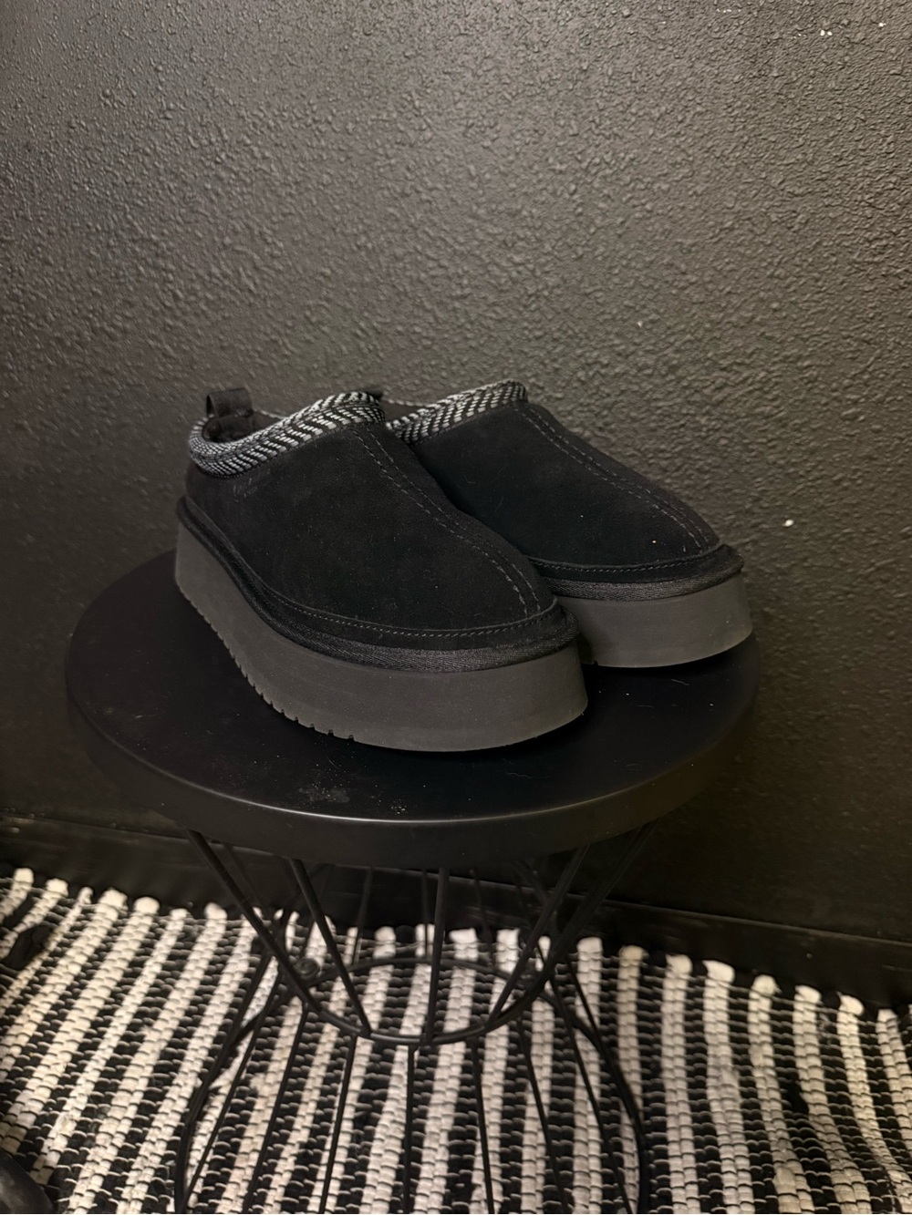 UGG Black Suede Platform Clog Mules